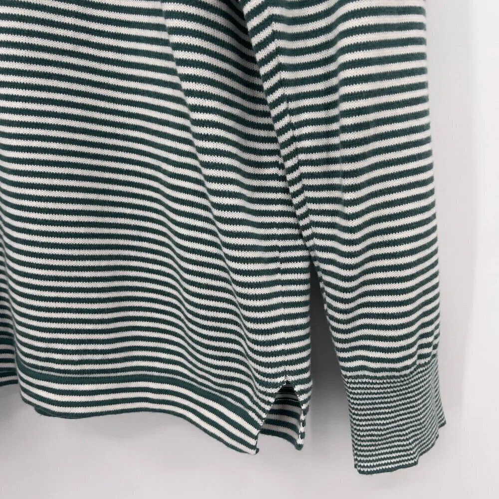 J.Crew Women’s Green & White Striped Cotton Crewneck Sweater Size L